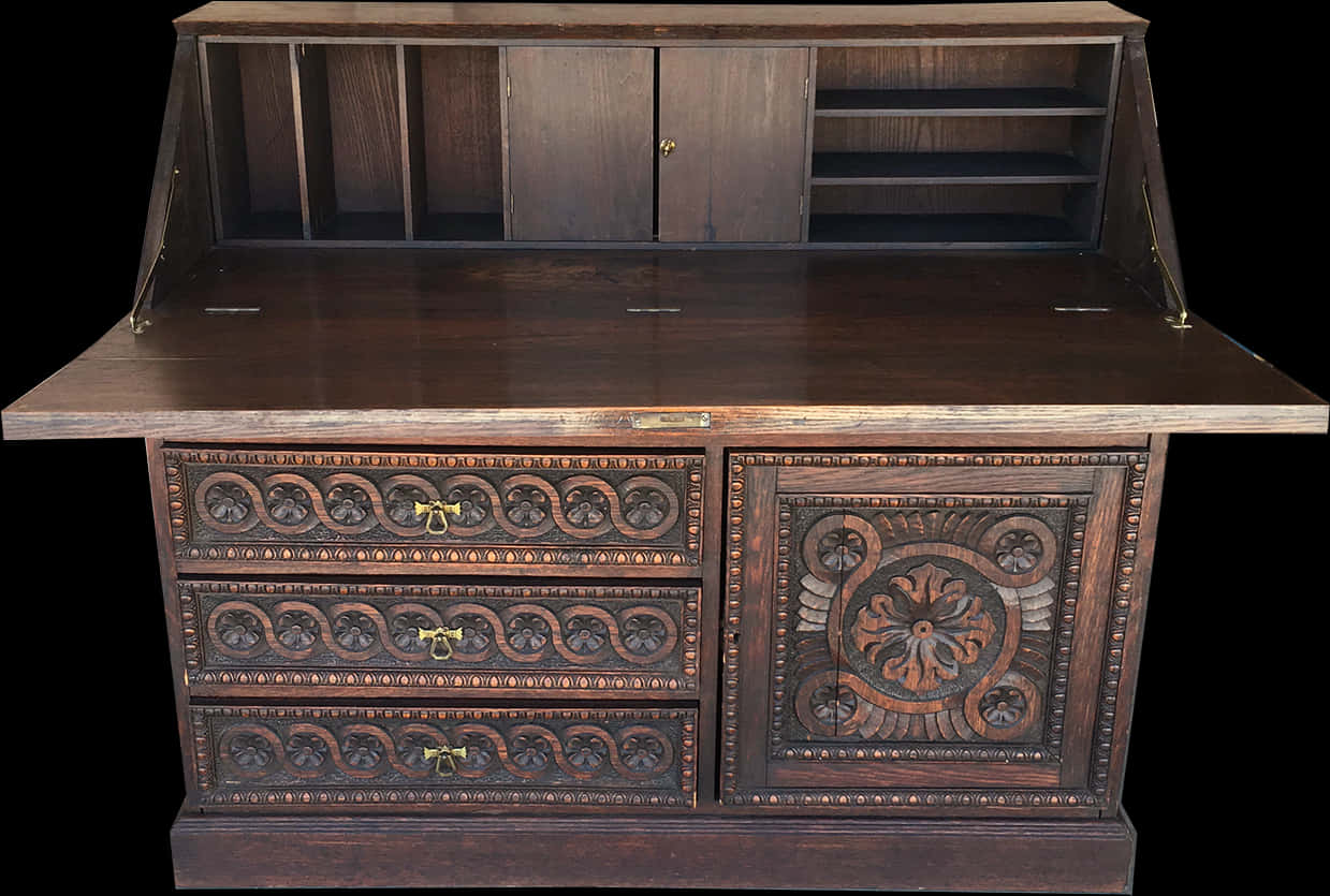 Antique Wooden Secretary Desk PNG Image