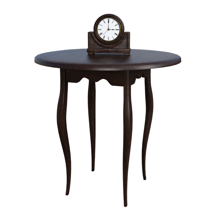 Antique Wooden Table With Clock PNG Image