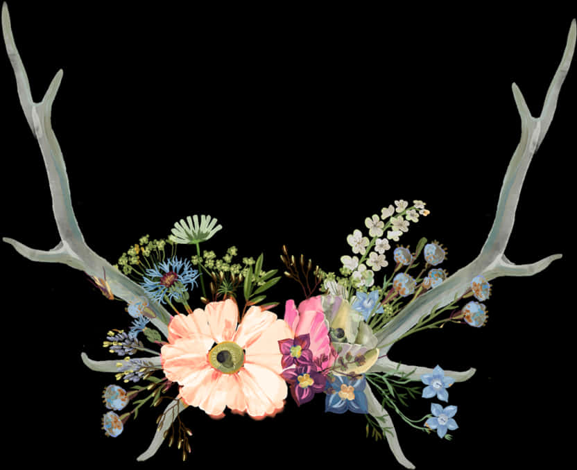 Antler Floral Arrangement Art PNG Image