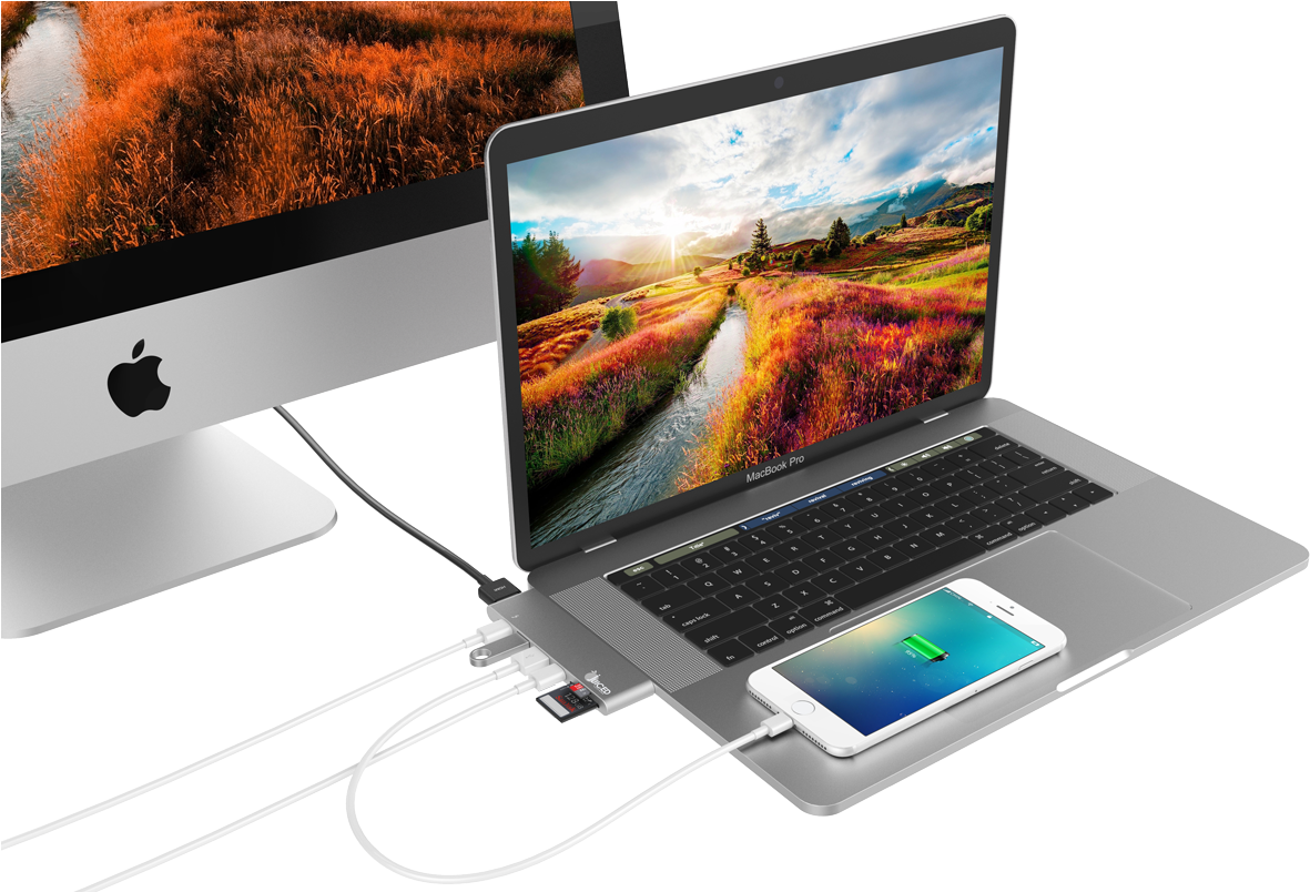 Apple Mac Book Prowithi Phoneandi Mac Setup PNG Image