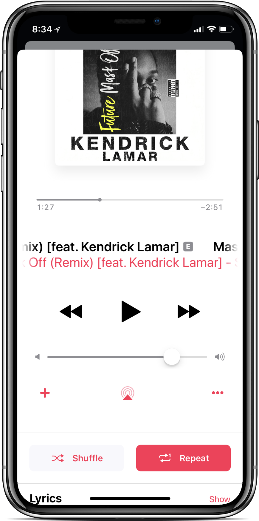 Apple Music Interface Kendrick Lamar Track PNG Image