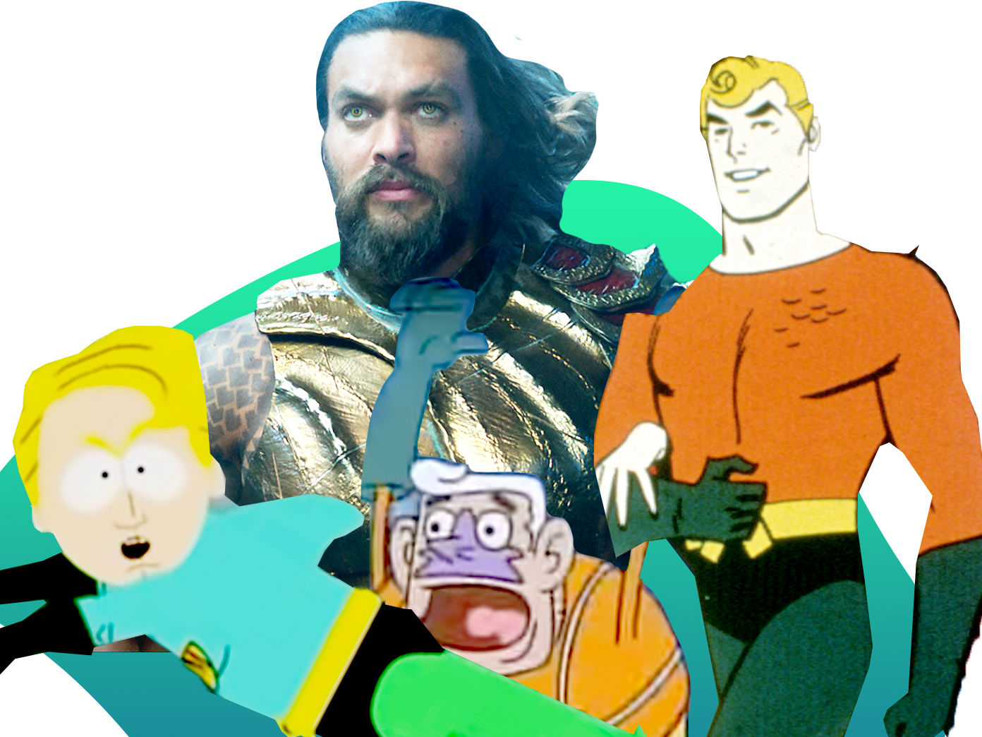 Aquaman Evolution Collage PNG Image