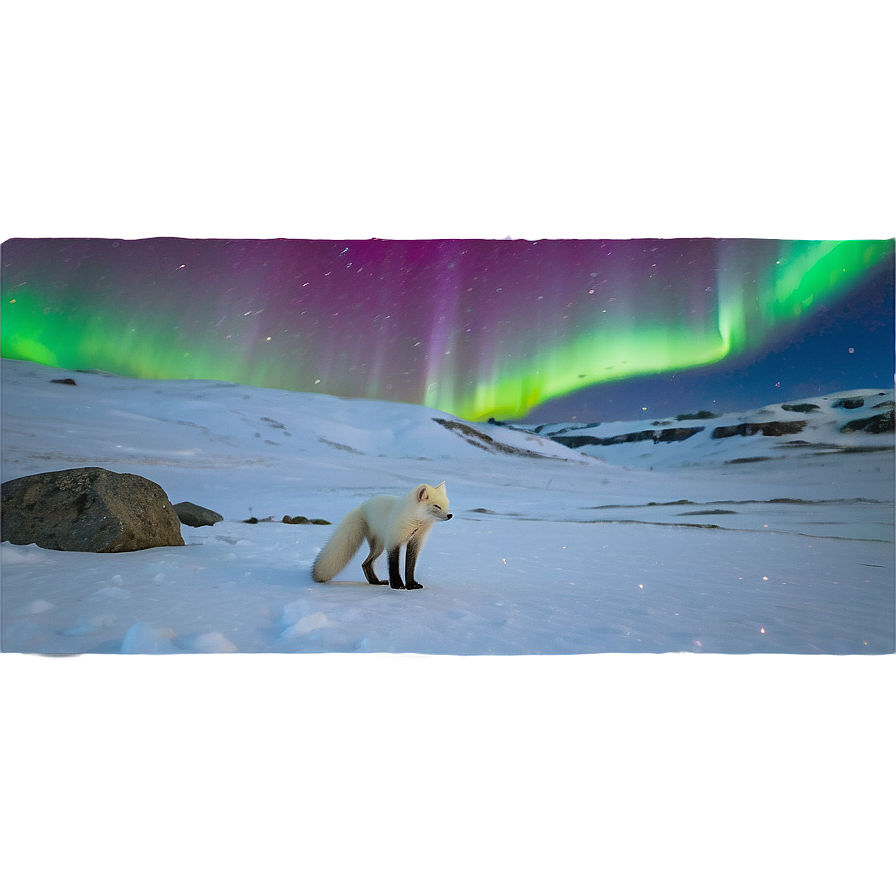 Arctic Fox In Northern Lights Png Trh PNG Image