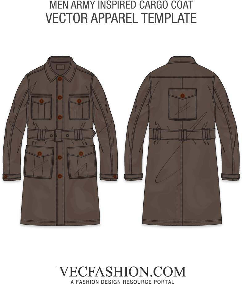 Army Inspired Cargo Coat Vector Template PNG Image