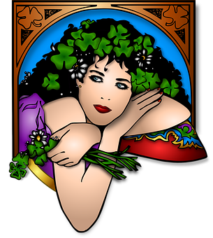 Art Nouveau Inspired Woman Illustration PNG Image