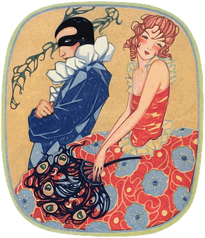 Art Nouveau Masquerade Couple PNG Image