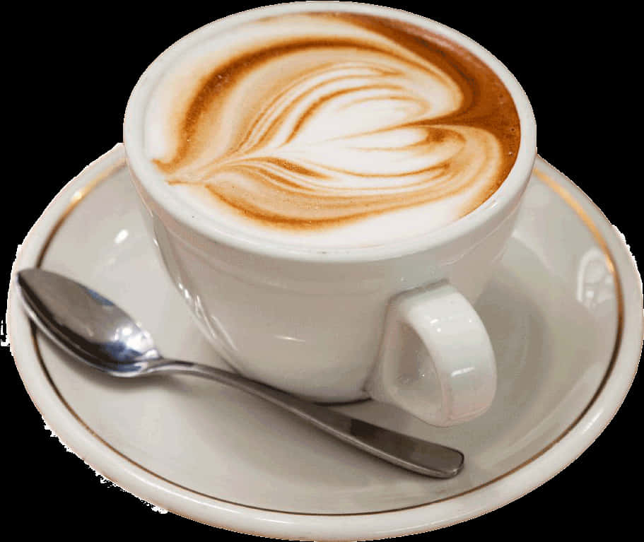 Artistic Cappuccinowith Heart Latte Art PNG Image