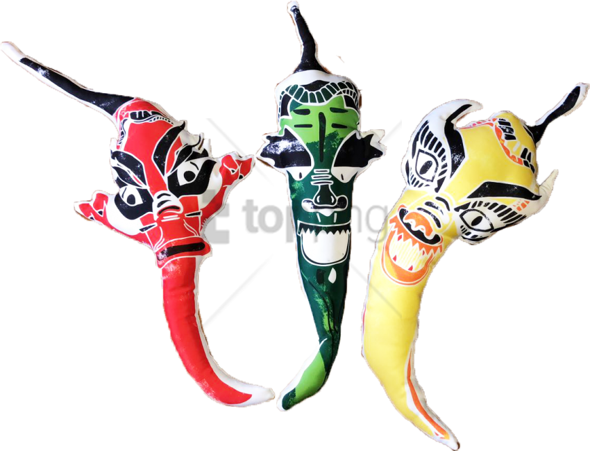 Artistic Chili Peppers Masked Figures PNG Image