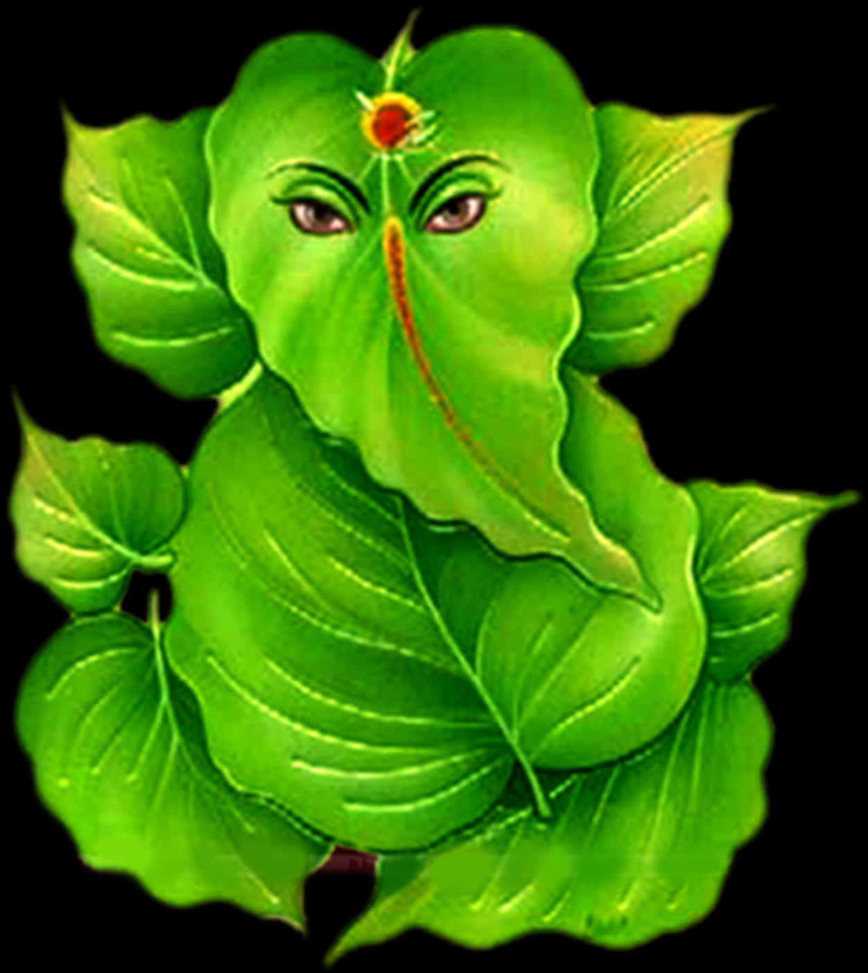 Artistic Ganesha Leaf Design PNG Image