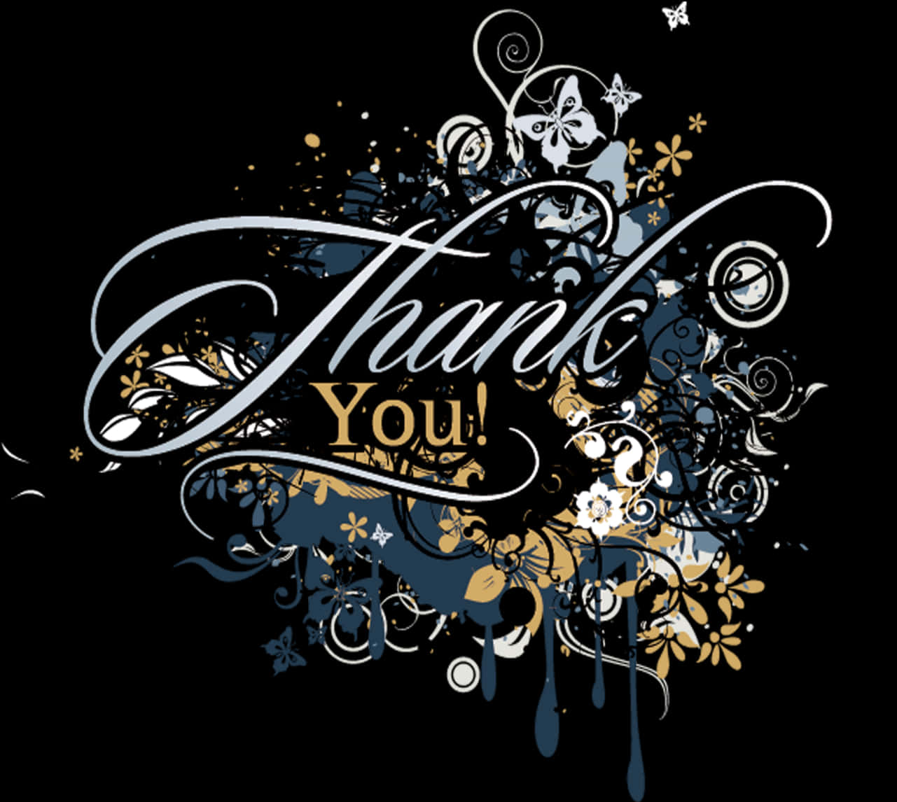 Artistic Thank You Flourish Design PNG Image