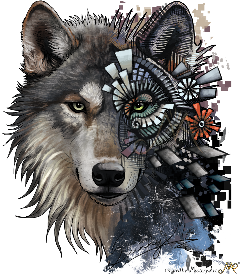 Artistic Wolf Geometric Collage PNG Image