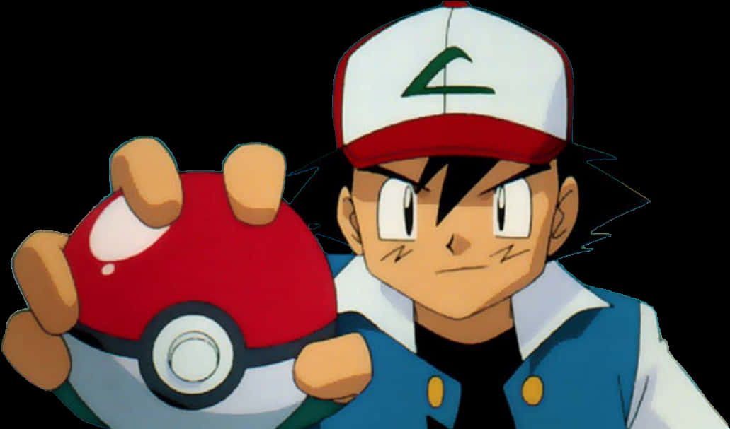 Ash Ketchum Holding Pokeball PNG Image