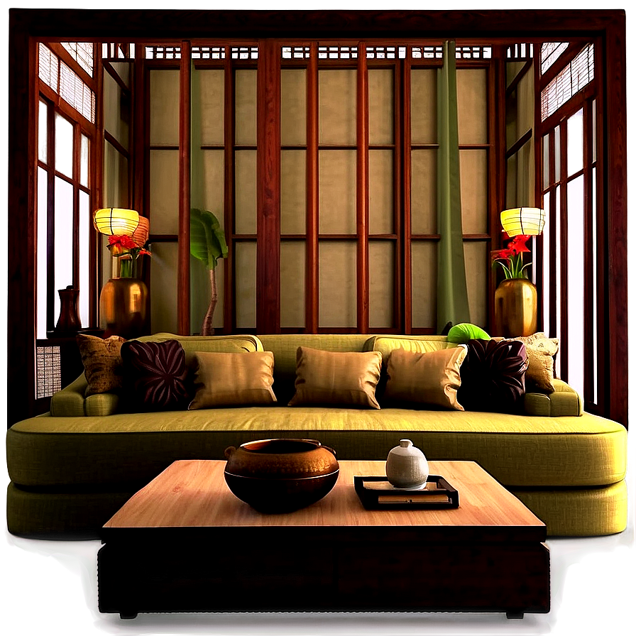 Asian Inspired Living Room Png 05242024 PNG Image