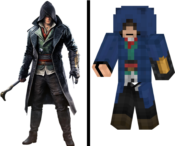 Assassins Creed Characterand Minecraft Skin PNG Image