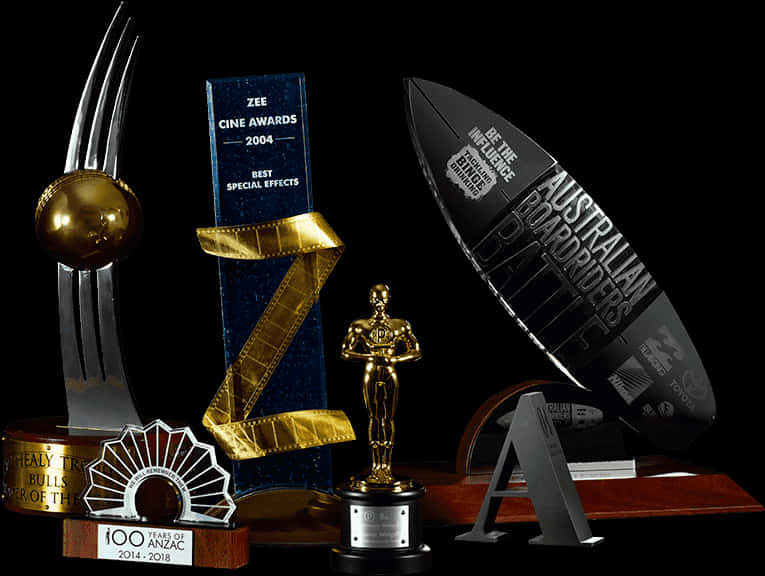 Assorted Award Trophies Collection PNG Image