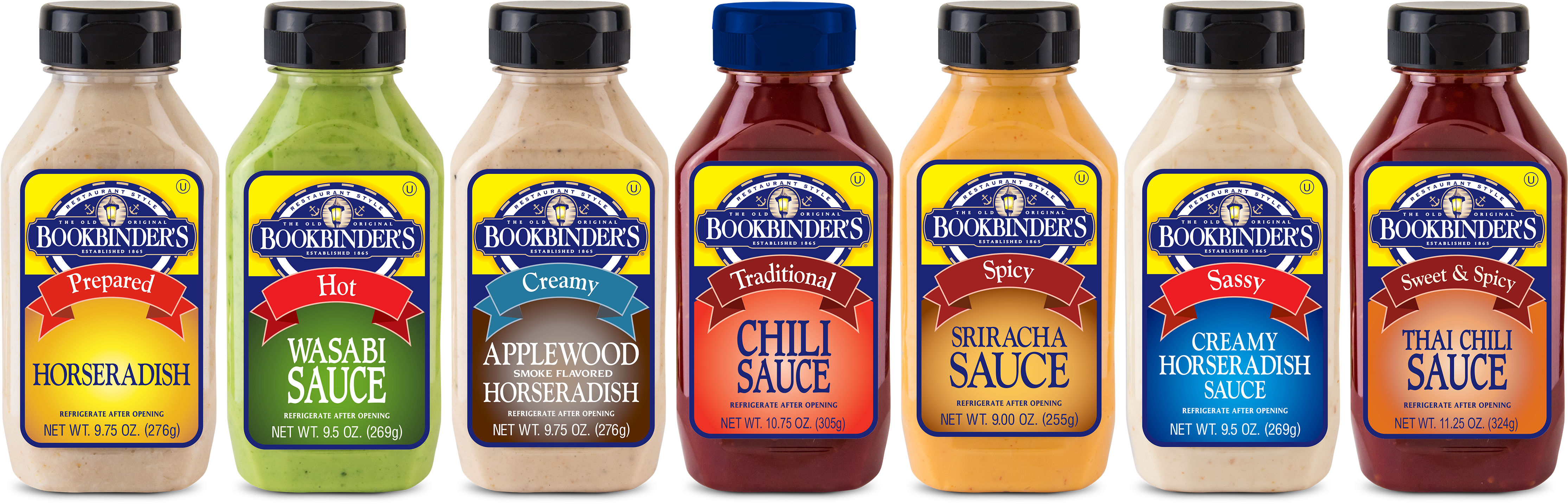 Assorted Bookbinders Sauces Lineup PNG Image