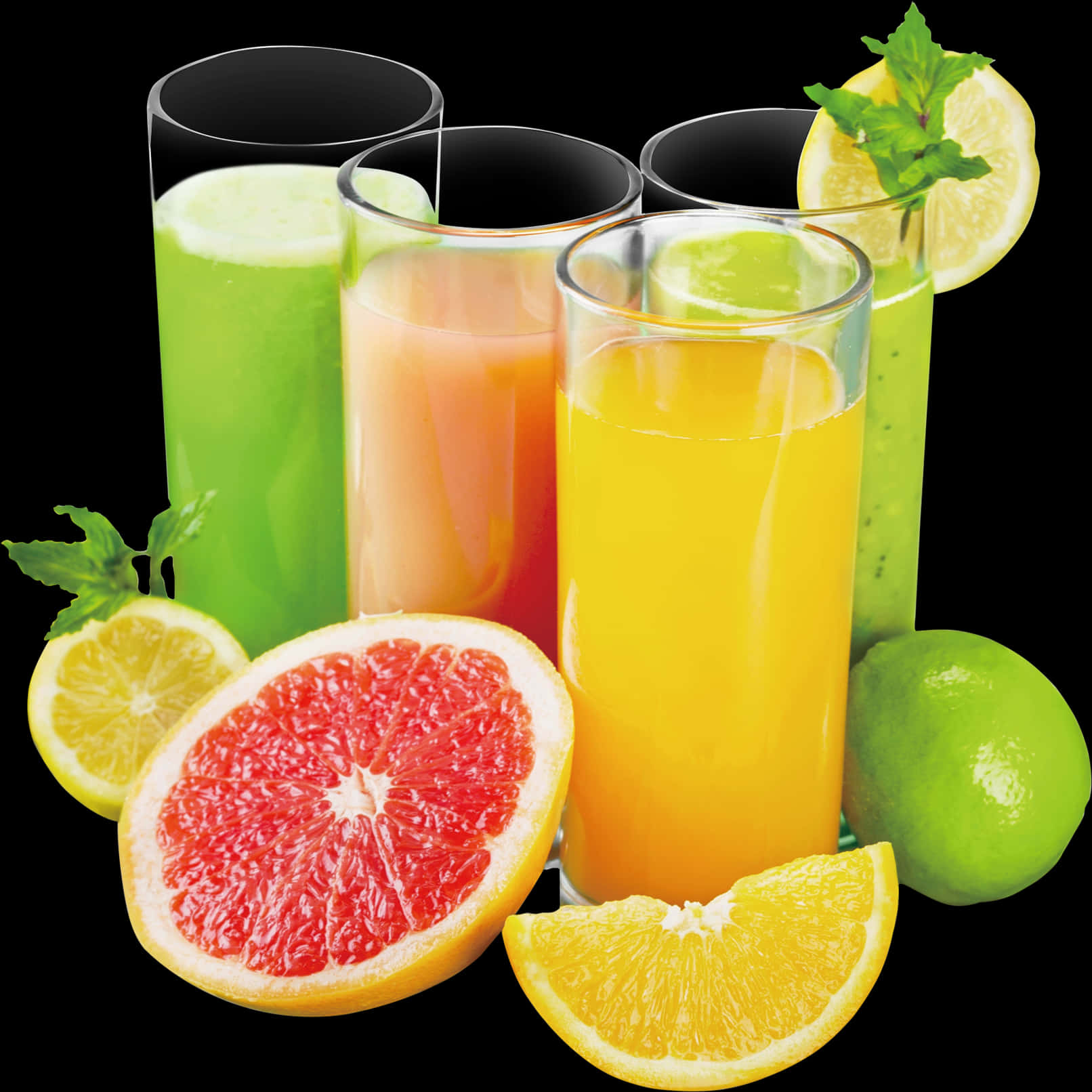 Assorted Citrus Fruit Juices PNG Image