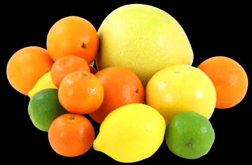 Assorted Citrus Fruitson Black Background PNG Image