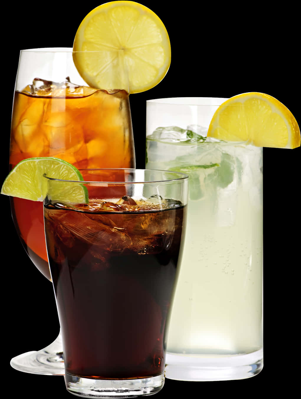 Assorted Cold Beverageswith Citrus Garnish PNG Image