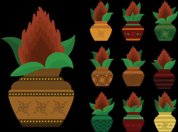 Assorted Decorative Kalash Designs PNG Image