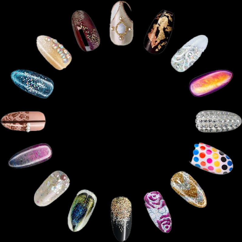 Assorted Decorative Nail Art Designs PNG Image