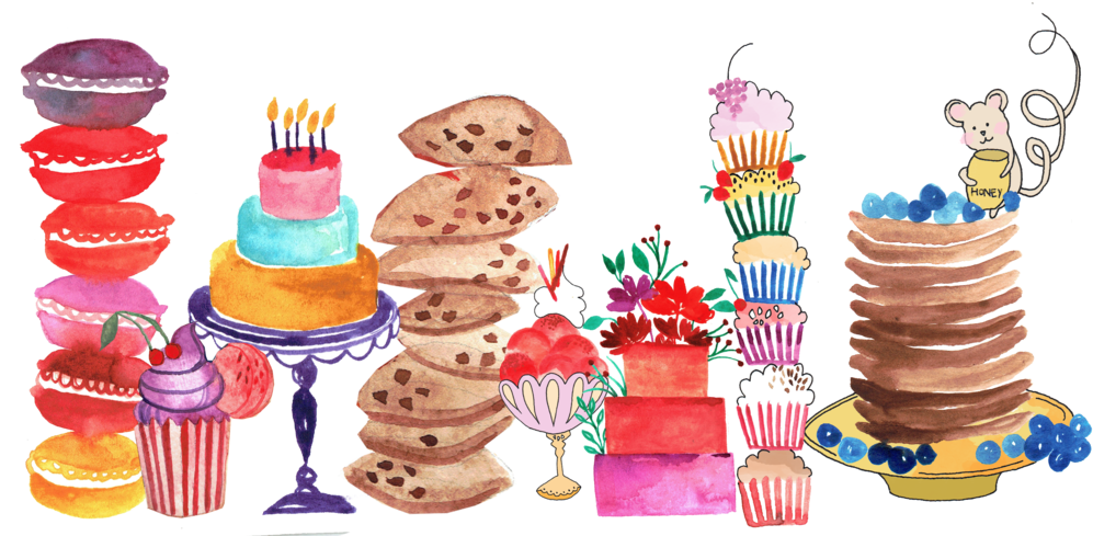 Assorted Desserts Watercolor Illustration PNG Image