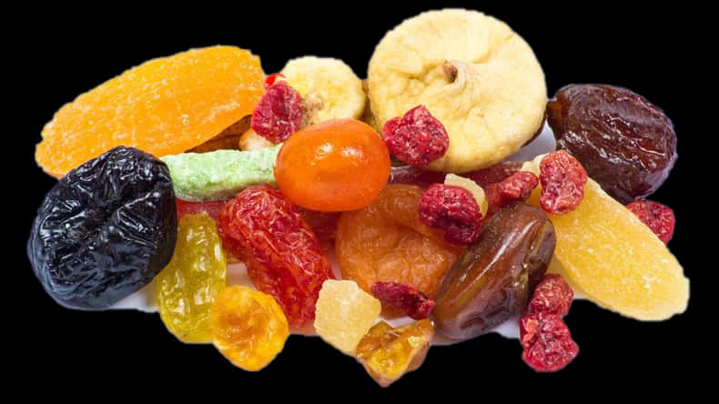 Assorted Dried Fruits Black Background PNG Image