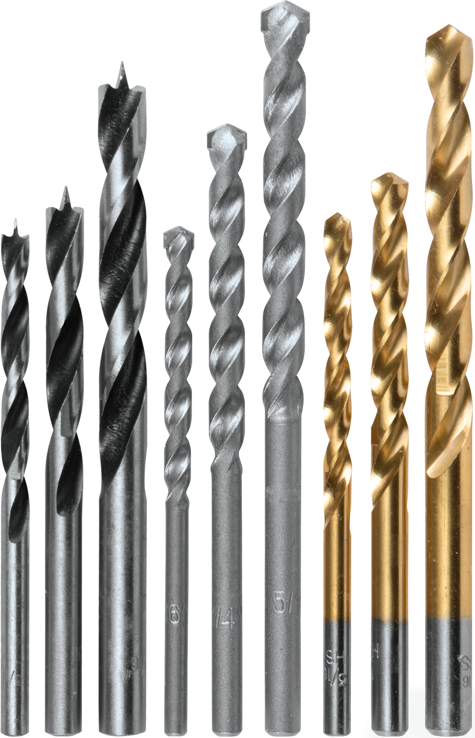 Assorted Drill Bits Collection PNG Image