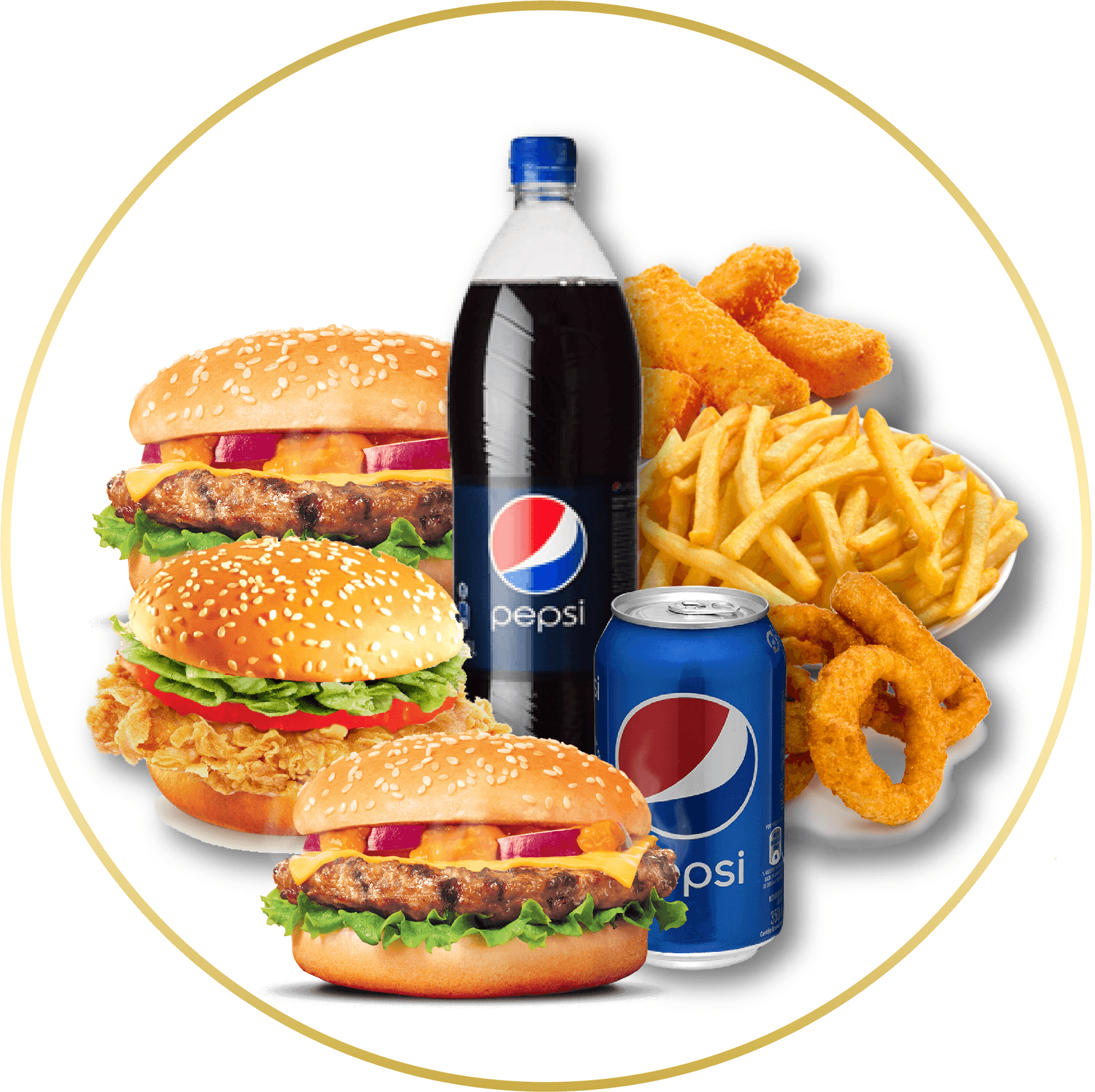 Assorted Fast Food Itemsand Soda PNG Image