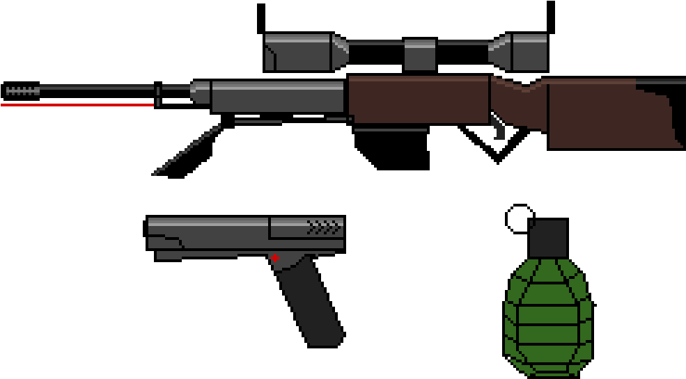 Assorted Firearmsand Grenade Pixel Art PNG Image