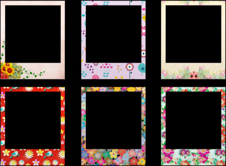 Assorted Floral Polaroid Frames PNG Image