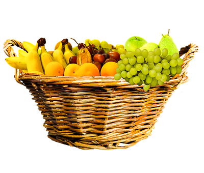 Assorted Fruit Basket Black Background PNG Image