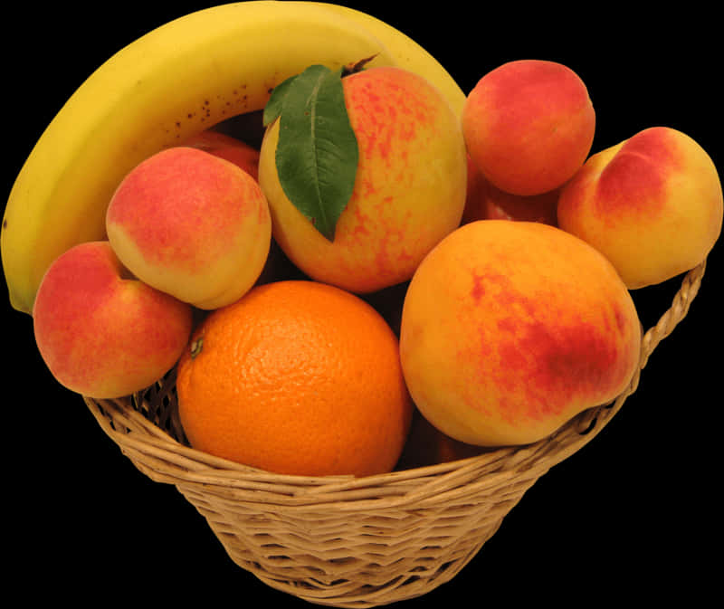 Assorted Fruit Basket Peaches Oranges Bananas PNG Image