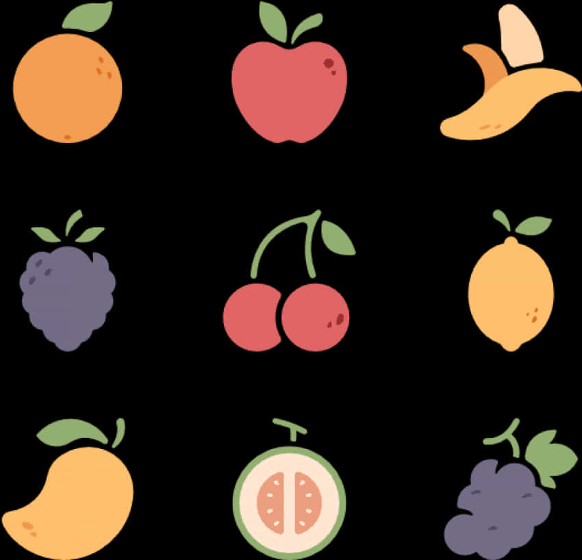 Assorted Fruit Icons Set PNG Image