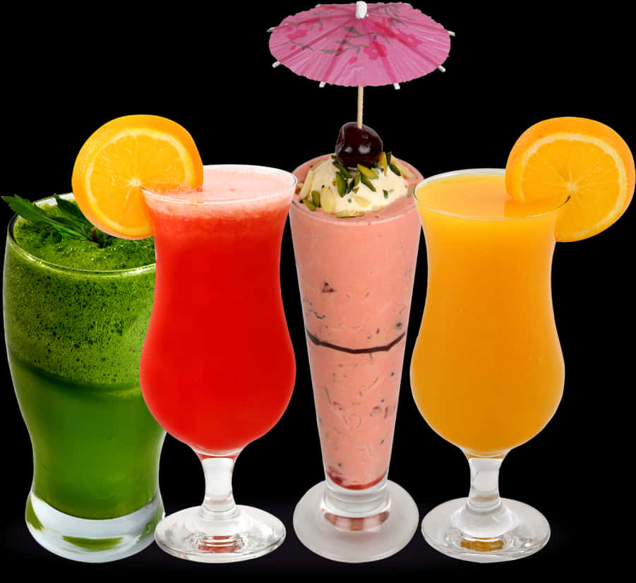 Assorted Fruit Juices Black Background PNG Image