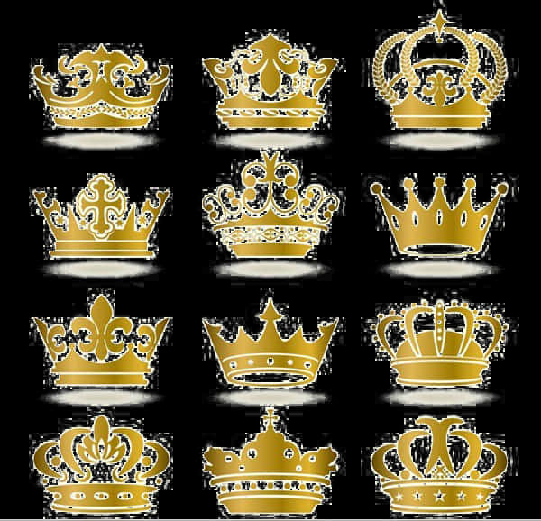 Assorted Golden Crowns Collection PNG Image