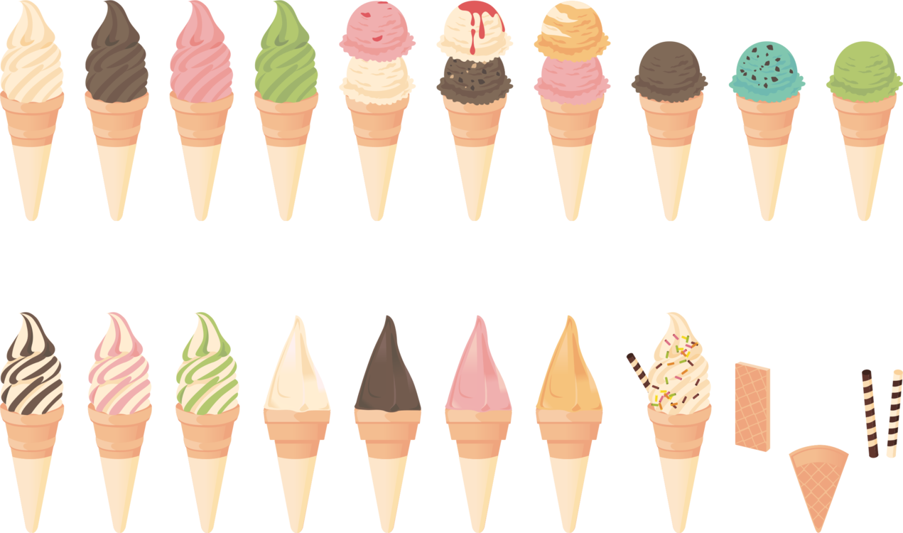 Assorted Ice Cream Cones Collection PNG Image