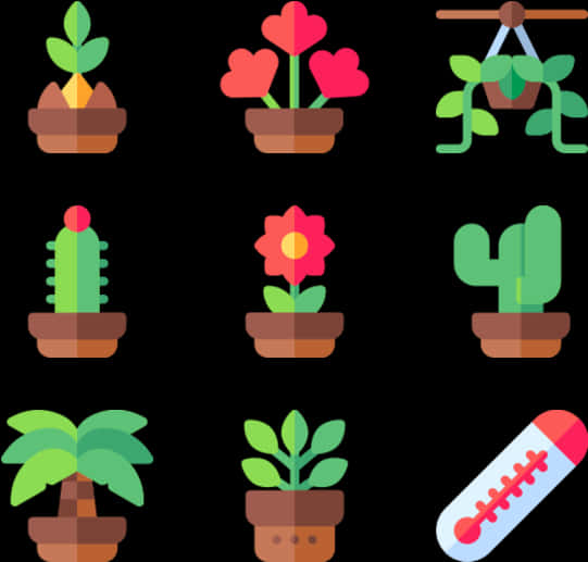 Assorted Indoor Plants Icons PNG Image