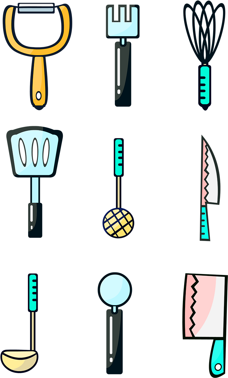 Assorted Kitchen Utensils Illustration PNG Image