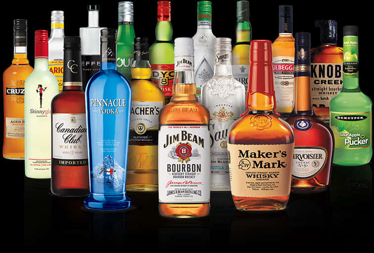 Assorted Liquor Bottles Display PNG Image