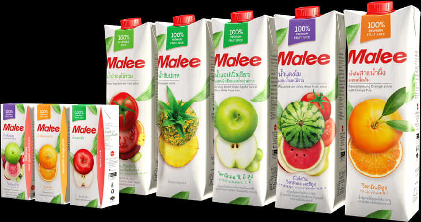 Assorted Malee Fruit Juices Packaging PNG Image