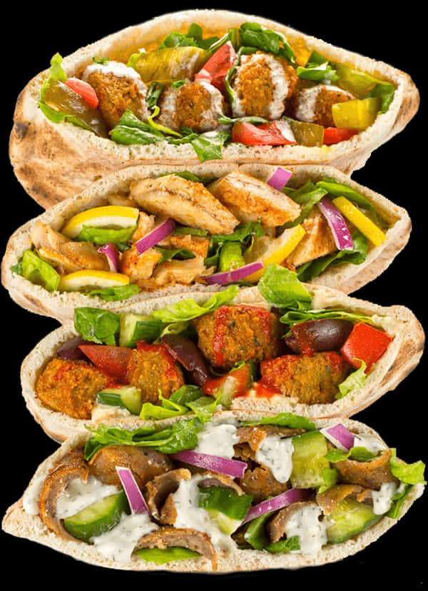 Assorted Shawarma Pita Sandwiches PNG Image