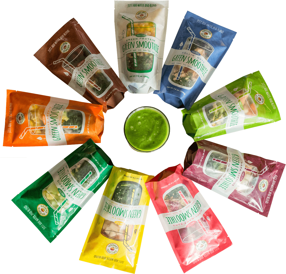 Assorted Smoothie Packetsand Green Smoothie PNG Image