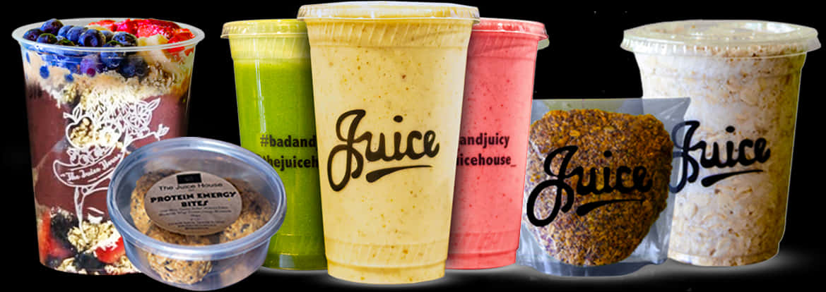 Assorted Smoothiesand Healthy Snacks PNG Image