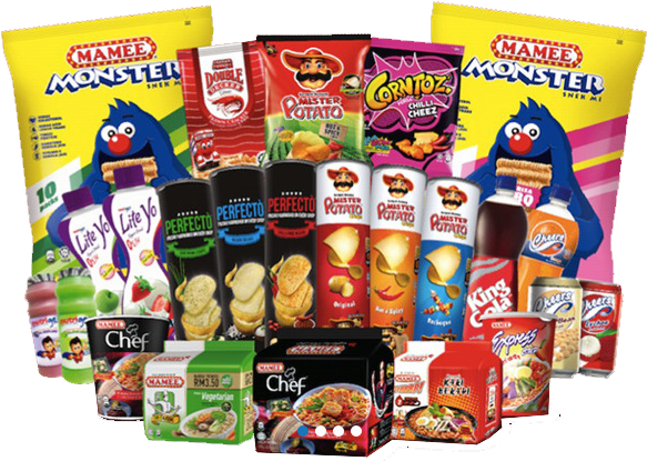 Assorted Snack Products Display PNG Image