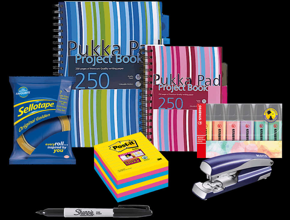 Assorted Stationery Items Collection PNG Image