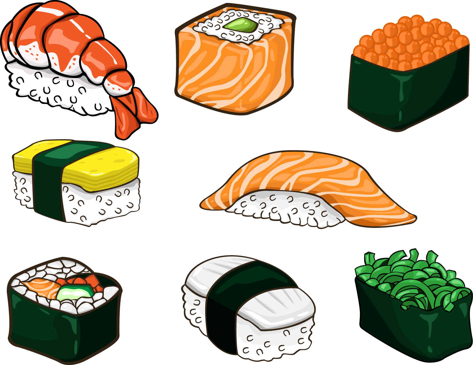 Assorted Sushi Selection Illustration PNG Image