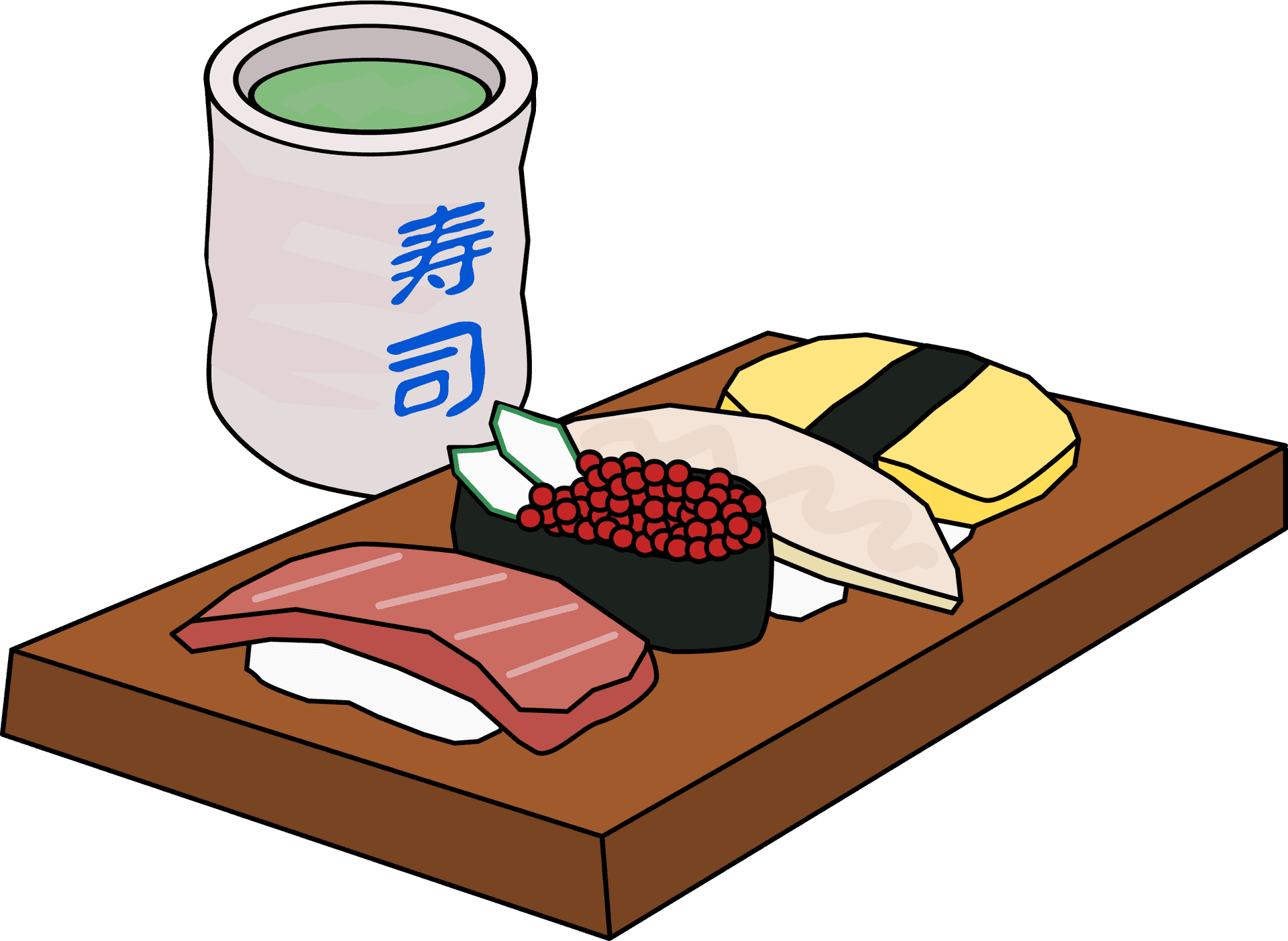 Assorted Sushiand Sake Cup PNG Image