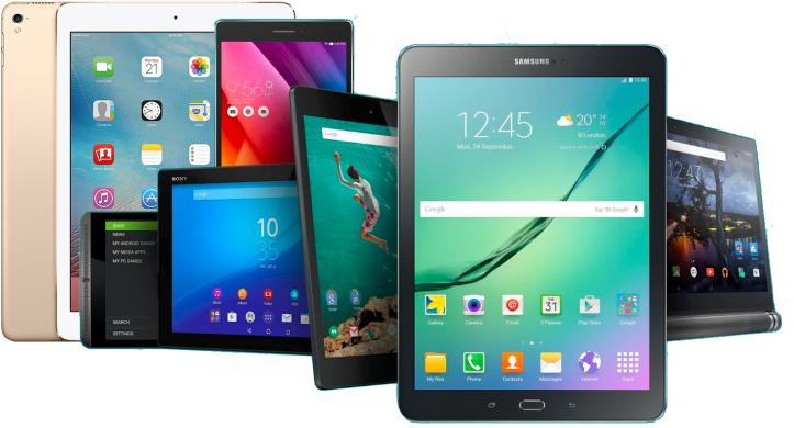 Assorted Tablets Display PNG Image