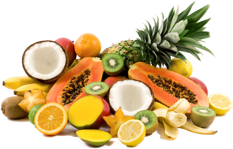 Assorted Tropical Fruits Display PNG Image